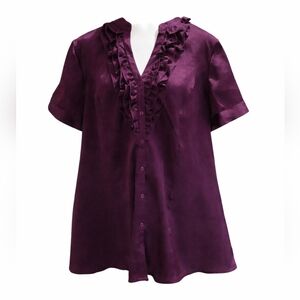 Lane Bryant Women's Deep Purple Merlot Ruffle Blouse Short Sleeve Top Sz 22-24